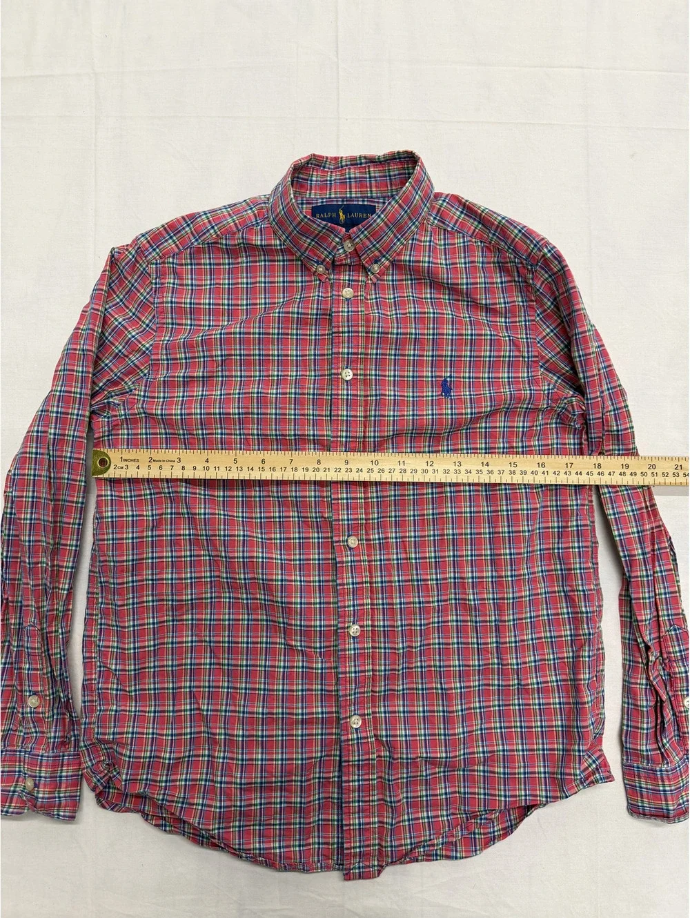 Ralph Lauren Men's Classic Fit Red Plaid Button-Down Shirt L (14-16)